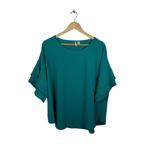 Cato Women’s Flutter Pleated Sleeve Flowy Blouse in Teal Size 18/20W - Picture 3 of 8